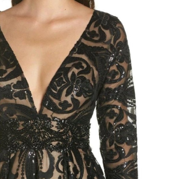 New Mac Duggal Long Sleeve Paisley Mesh 
